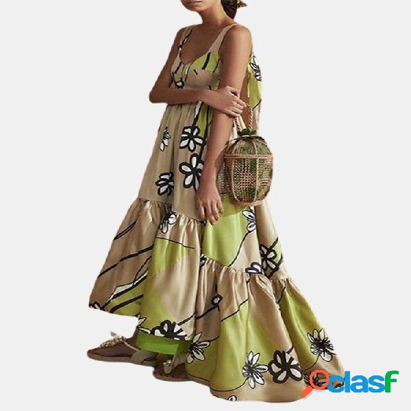 Tirantes con estampado floral bohemio Maxi sin espalda