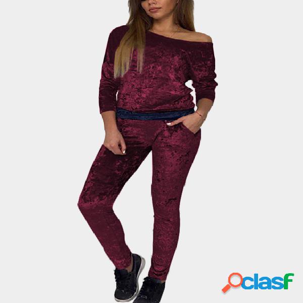 Trajes de dos piezas de terciopelo machacado de terciopelo