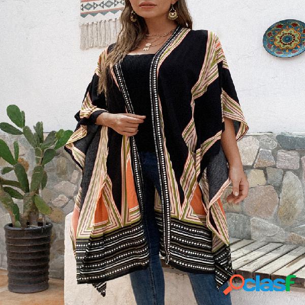 Verano estampado bohemio Playa Plus Talla Kimono