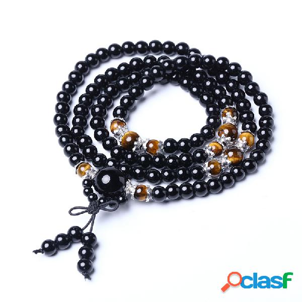 Vintage Unisex Pulsera Multicapa Natural Piedra Negro Ojo de
