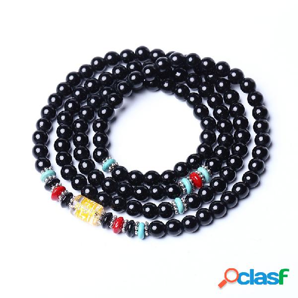 Vintage Unisex pulsera de múltiples capas Natural piedra