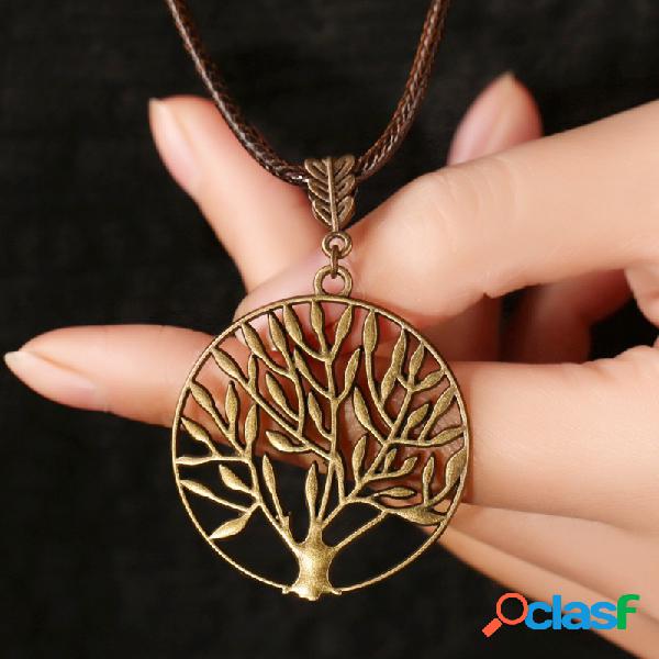 vendimia Collar de árbol de vida Hojas de aleación Collar