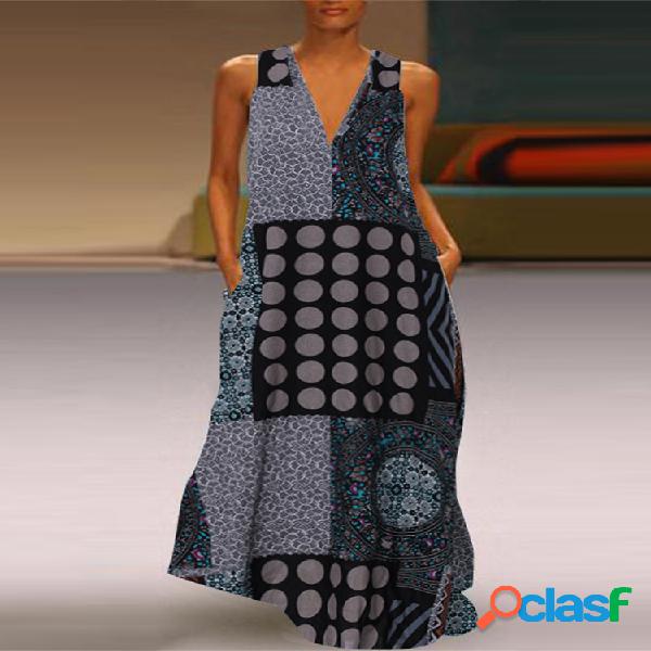 vendimia Estampado de lunares Sin mangas Plus Talla Maxi