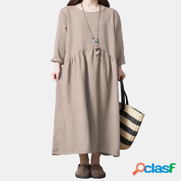 vendimia Manga larga lisa parcheada suelta Vestido