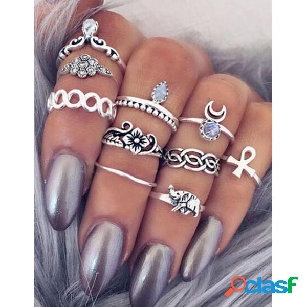 10 pcs de anillos retros únicos de nudillo Anillo étnicos