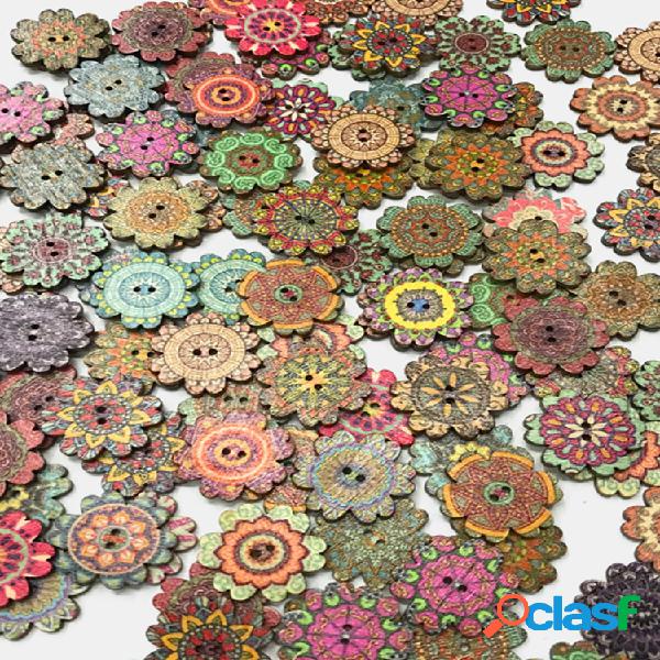100 piezas de flores de madera de estilo retro Flor de