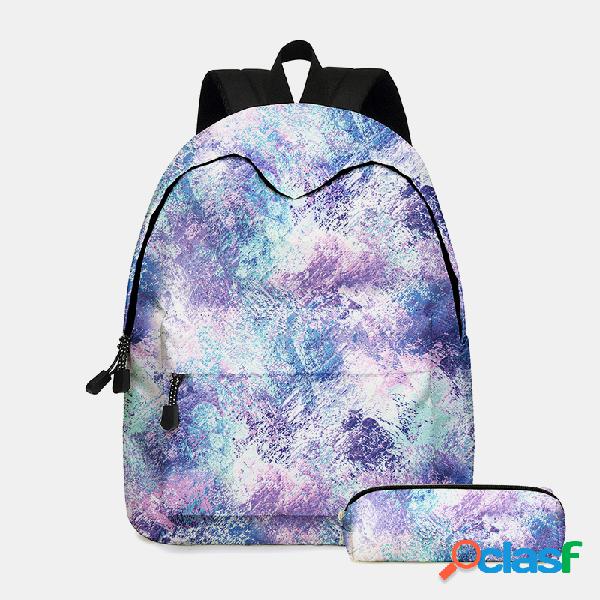 2Pcs Gradient School Bag Backpack Pencil Case