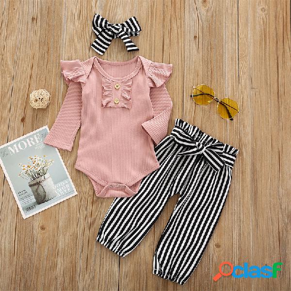 3PCs Baby Flying Sleeves Tops + Estampado de rayas