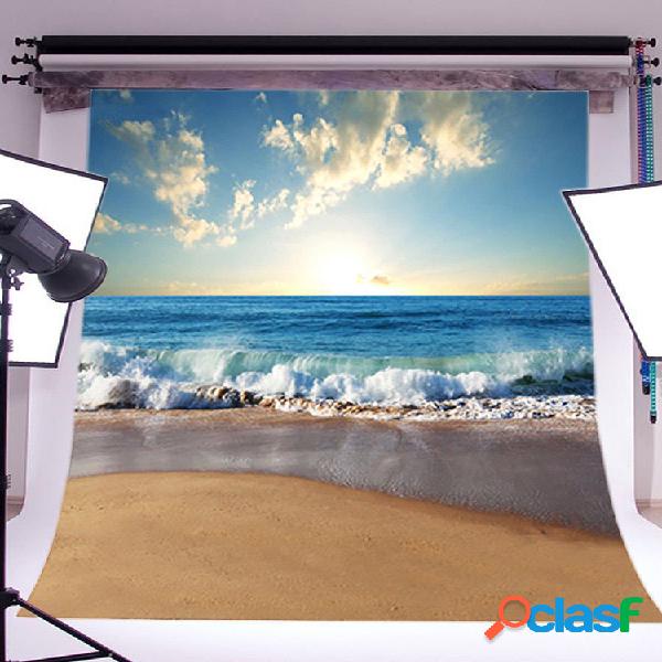 3X5FT Sunny Sea Playa Vinilo Fotografía Telón de fondo