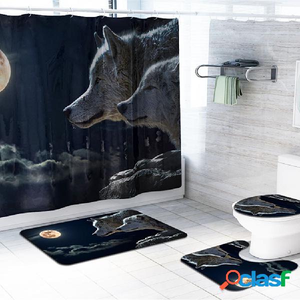 4 piezas Wolf Cuarto de baño Juego de alfombrillas de baño