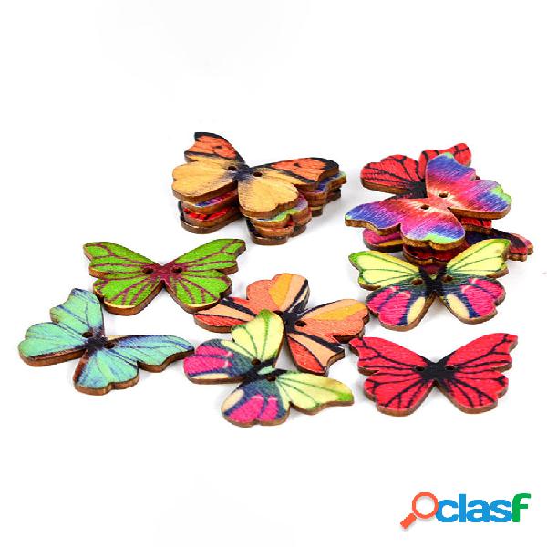 50PC 2 agujeros Colorful Mariposa de madera Botones Ajuste