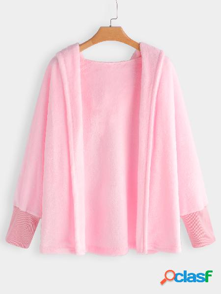 Abrigo de lana de manga larga con capucha y diseño abierto