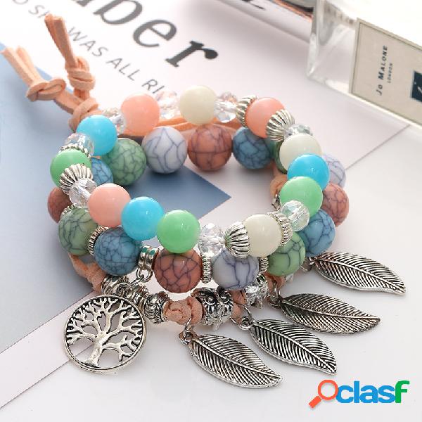 Aleación retro deja la pulsera Colorful pulsera de
