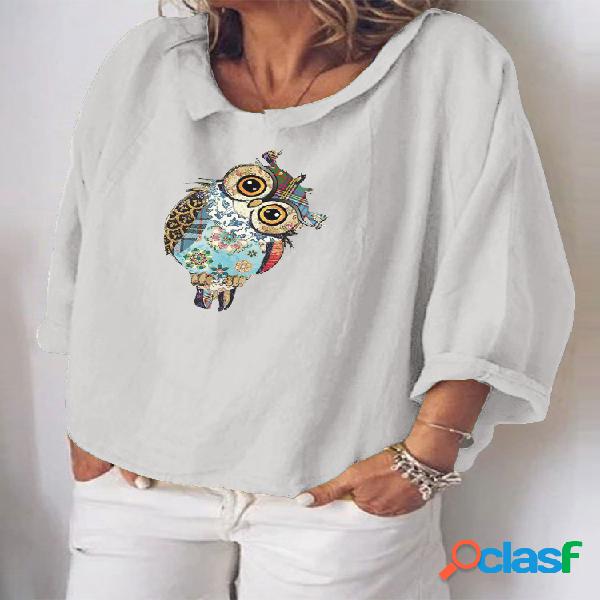 Blusa de cuello alto con estampado de búho de dibujos