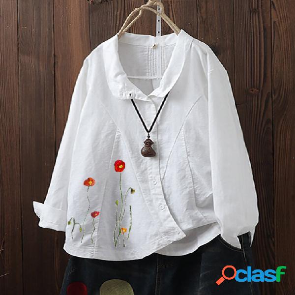 Botón Irregular Estampado Flores Vintage Plus Talla Camisa