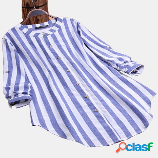Botón Irregular Rayado Plus Tamaño Camisa para Mujer