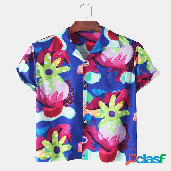 Camisas de manga corta casual con cuello estampado floral