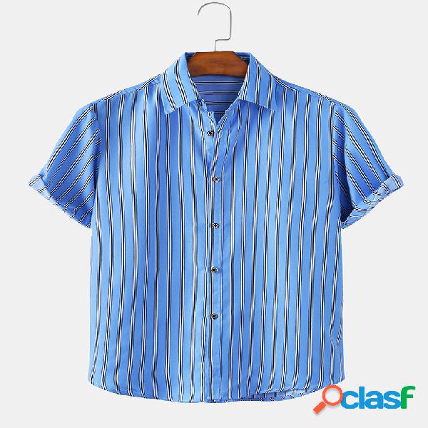 Camisas de manga corta casuales a rayas de estilo vacacional