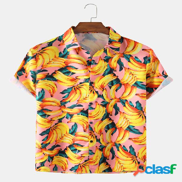 Camisas de manga corta casuales ligeras impresas 3D Banana