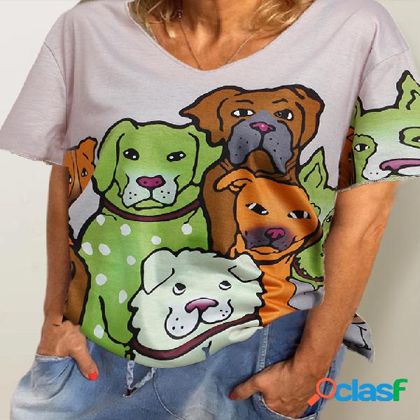 Camiseta de manga corta con cuello en V con estampado de