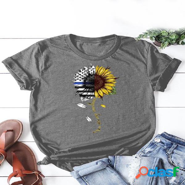 Camiseta estampada con cuello en O floral para Mujer