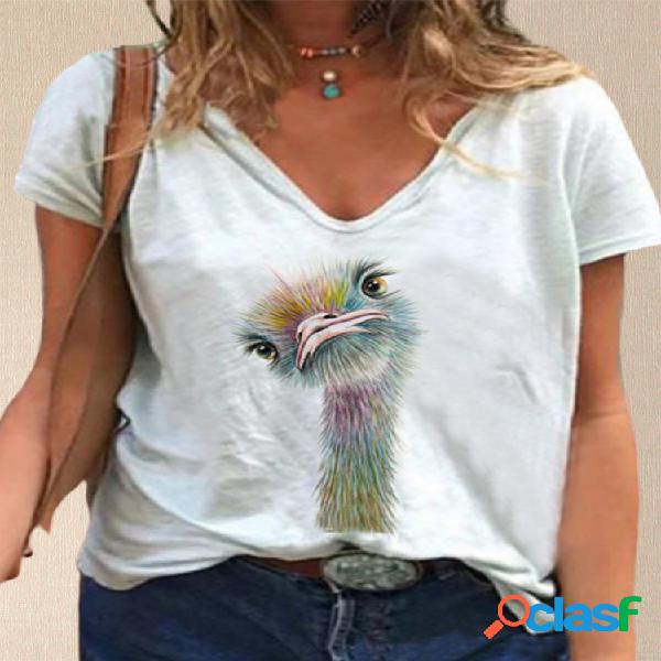 Camiseta informal con cuello en V y estampado animal para