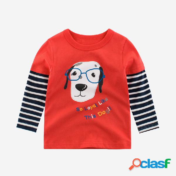 Camiseta informal de patchwork a rayas con estampado de