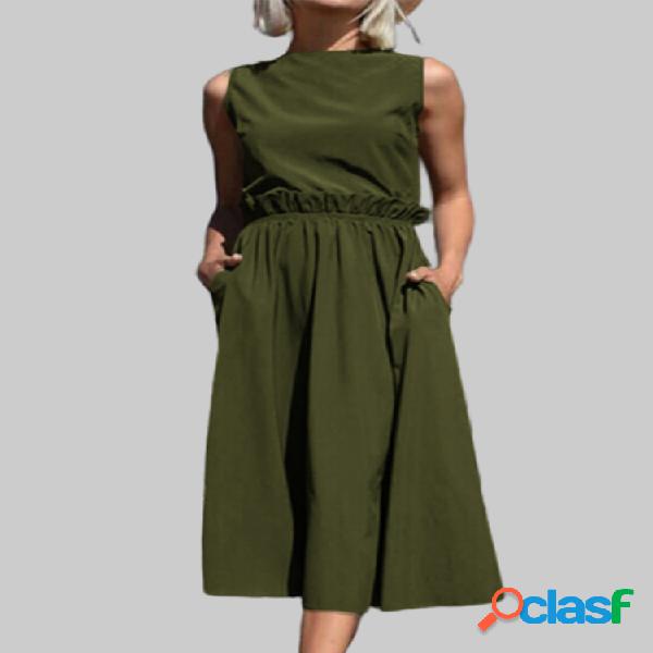 Color sólido sin mangas Plus Tamaño Vestido para Mujer