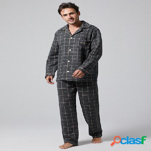 Conjunto de pijama a cuadros de algodón grueso para hombre,