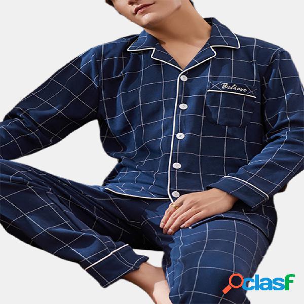 Conjunto de pijama a cuadros de algodón para hombre