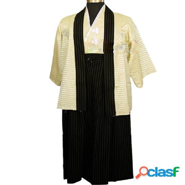 Conjunto de tres piezas de kimono japonés a rayas para