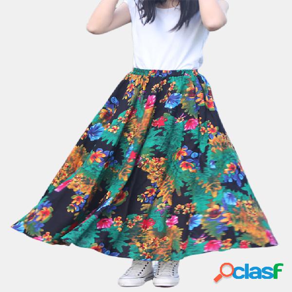 Falda estampada con dobladillo suelto bohemio de algodón y