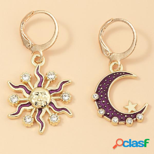 Fashion Sun Moon Colgante Pendientes Diamond Mount Star