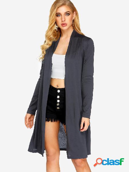 Grey Solid Color Knitting Long Sleeves Cardigans