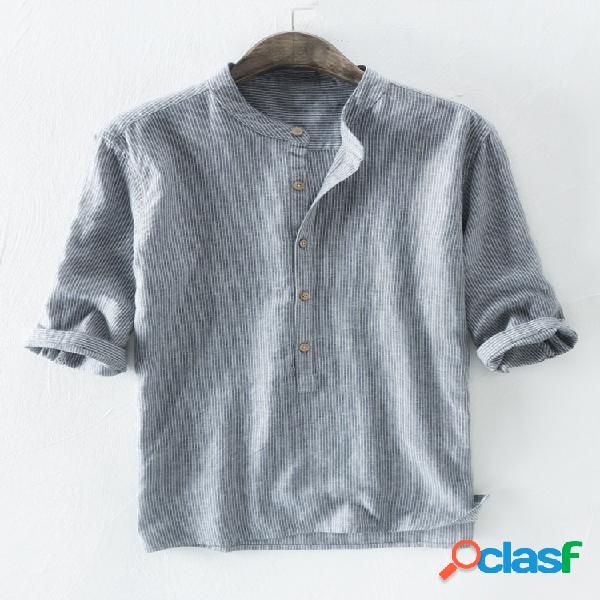Henley casual suelto de media manga con estampado de rayas