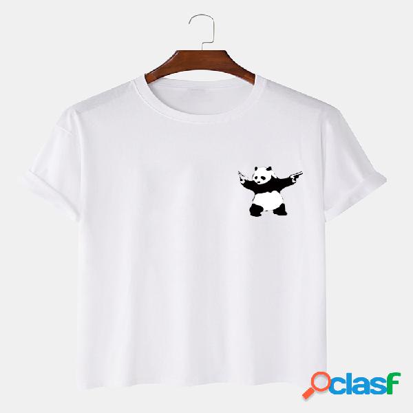 Hombre 100% algodón Panda Impreso Camisetas de manga corta