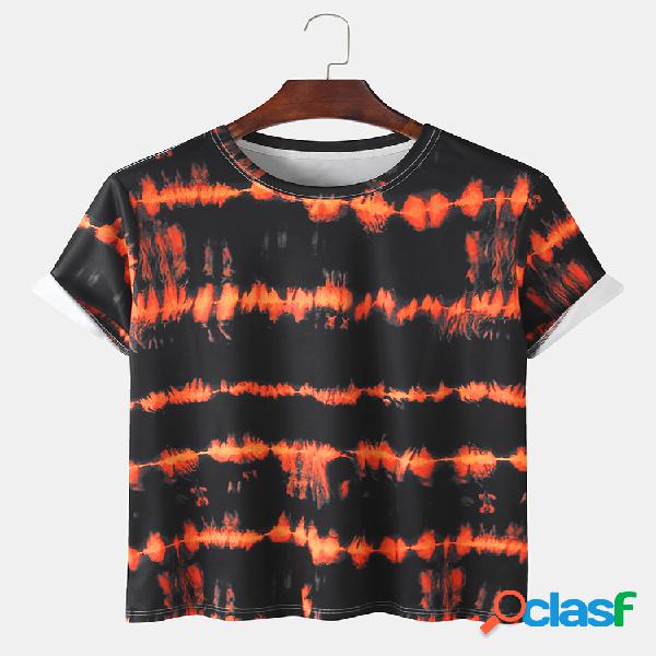 Hombre 3D Flame Printing Delgado Fit Camisetas de manga