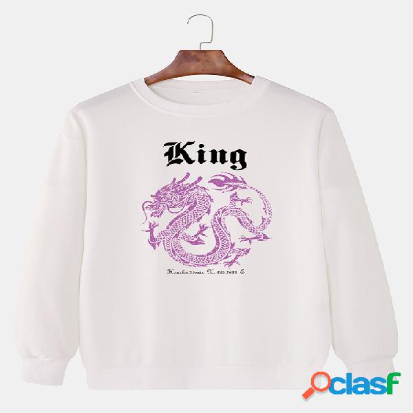 Hombre Algodón Dragón Estampado de letras Hombro caído