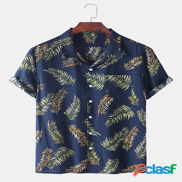 Hombre Algodón Estilo Festivo Palm Hoja Estampado Casual