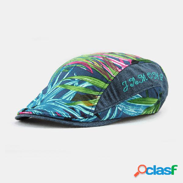 Hombre Casual Hoja Gorra de boina estampada UV Visera de