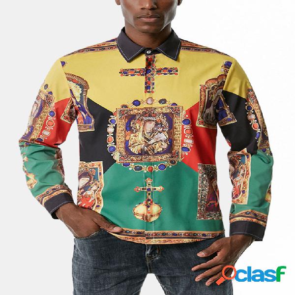 Hombre Colorblock & Patrón Imprimir solapa Casual Fit