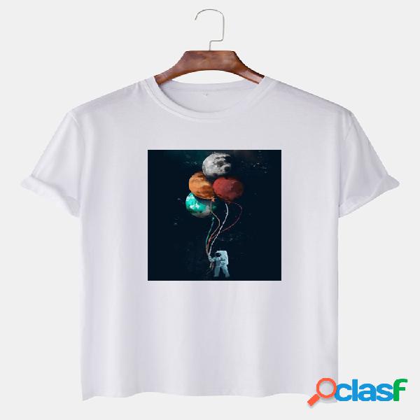 Hombre Colorful Planet Astronaut Graphic Print Algodón