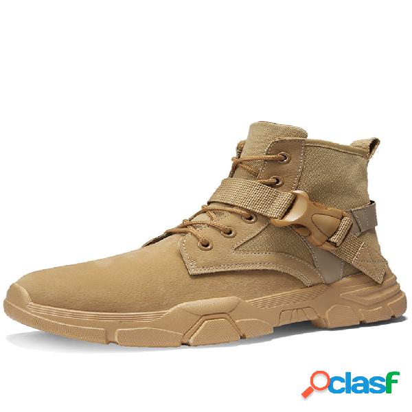 Hombre Comfy Canvas Leather Splicing Antideslizante Casual