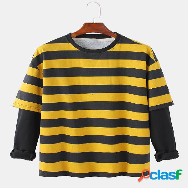 Hombre Rayas horizontales Algodón Patchwork Doctor Sleeves