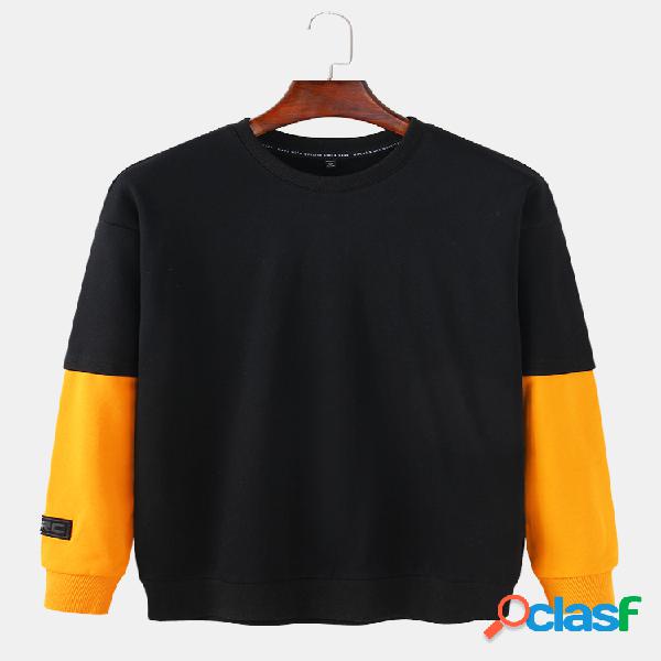 Hombre algodón Patchwork Doctor Sleeves Casual Crew Loose