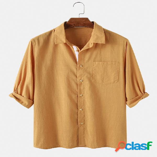 Hombres 100% Algodón Color sólido Cuartos de manga Casual