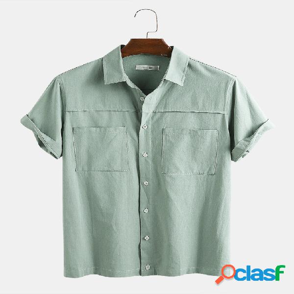 Hombres 100% algodón Color sólido Doble bolsillo Casual