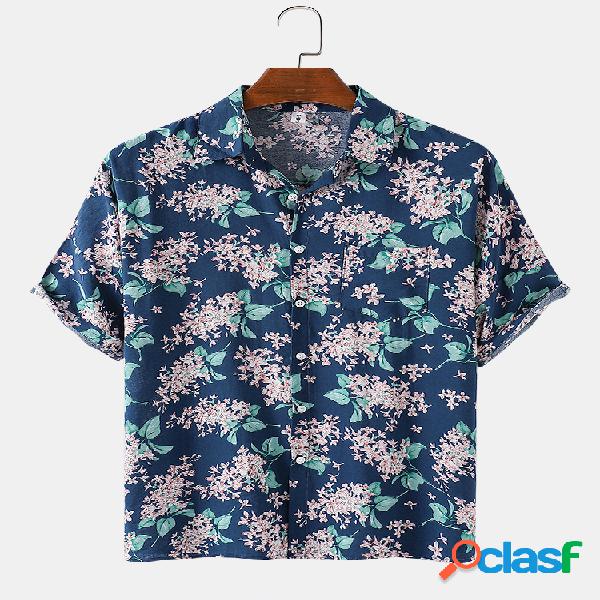 Hombres Algodón Floral Playa Casual Vacaciones Camisa