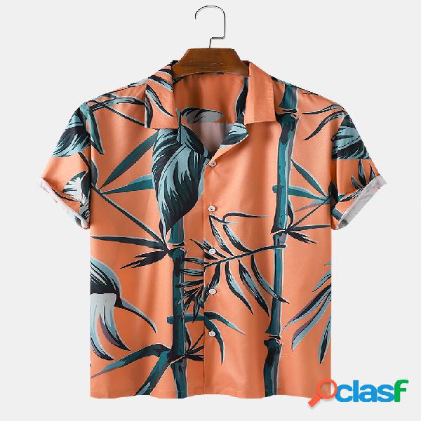 Hombres Bamboo Impreso Playa Casual Solapa Camisa