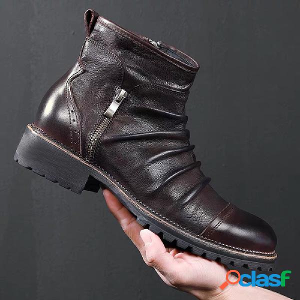 Hombres Retro Color Cuero Antideslizante Cremallera lateral